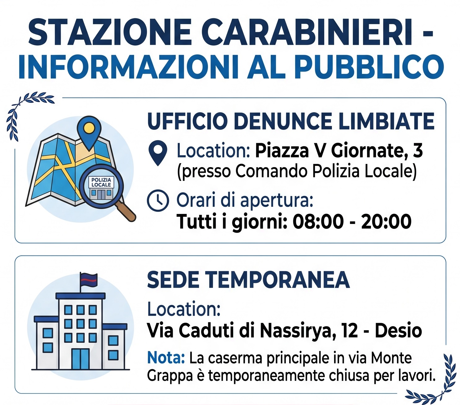 Nuova Caserma dei Carabinieri: al via i lavori interni in via Monte Grappa. Attivi la sede temporanea e il punto denunce in città